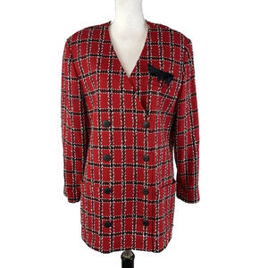 Vintage Clifford & Willis Red Black Wood Plaid Blazer Jacket sz 16 Career Suit